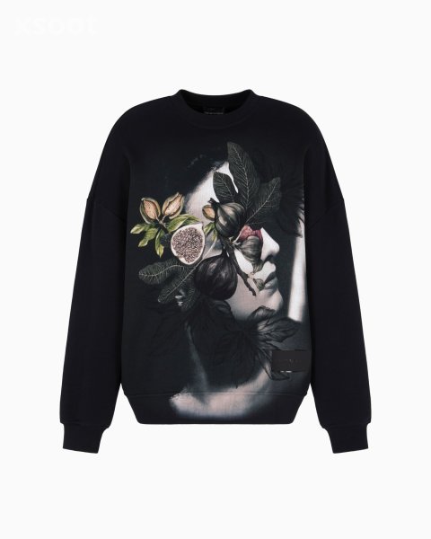 ASV jersey twill sweatshirt with woman and foliage print