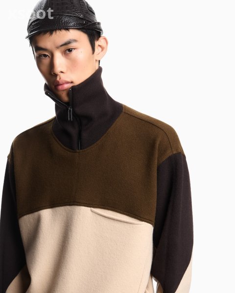 Mock-neck jumper in a wool colour-block jacquard