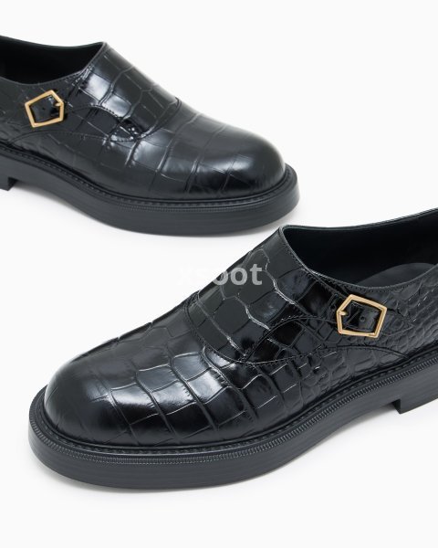 Crocodile-print calfskin monkstraps