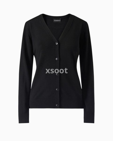 Plain knit pure virgin wool cardigan