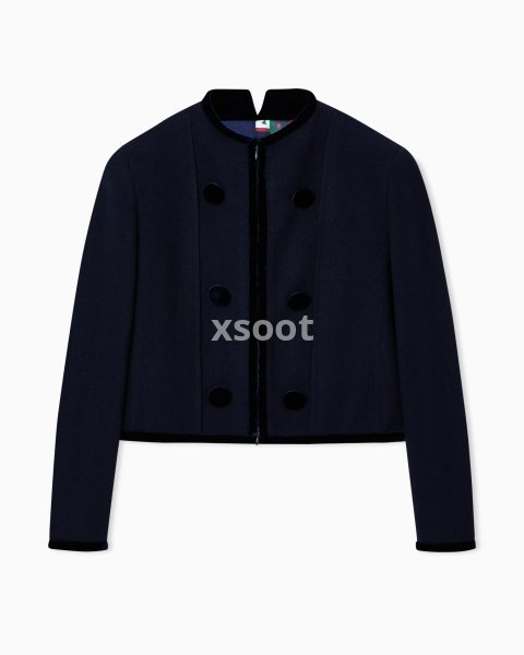 Washed wool jacket with velvet trim