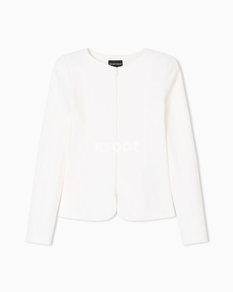 Chevron motif jersey zip-up jacket