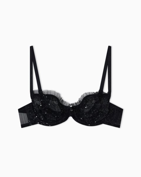 Sequins lace balconette bra