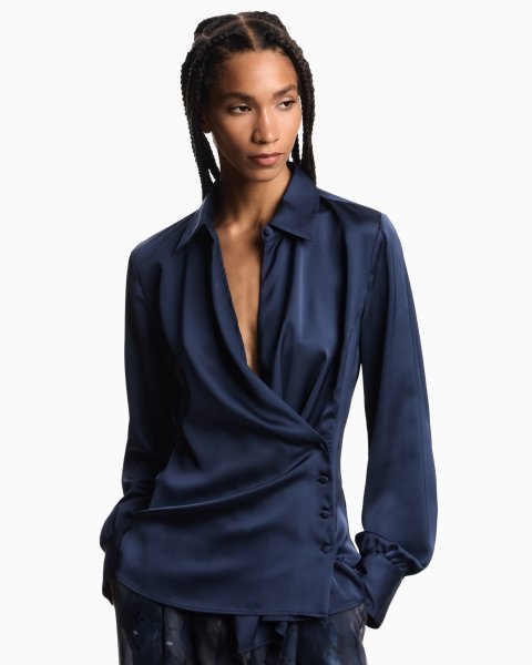 Satin crêpe wrap shirt