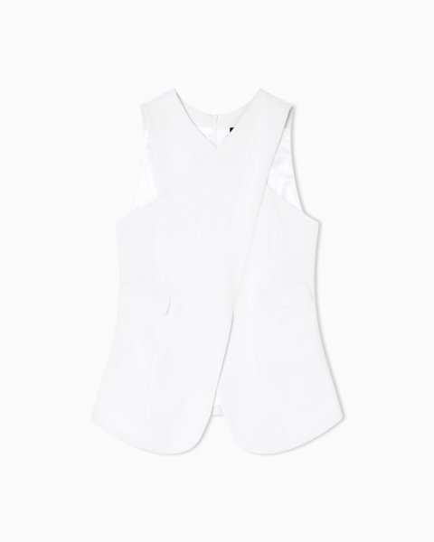 Stretch sandblasted fabric crossover top