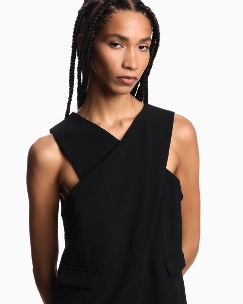 Stretch sandblasted fabric crossover top