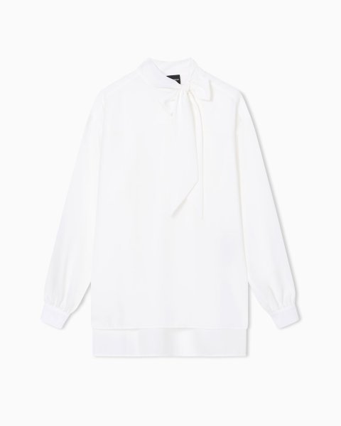 Fluid crêpe blouse with foulard collar