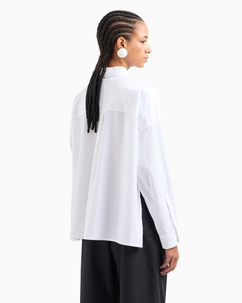 Poplin shirt with asymmetric hem and patch pocket