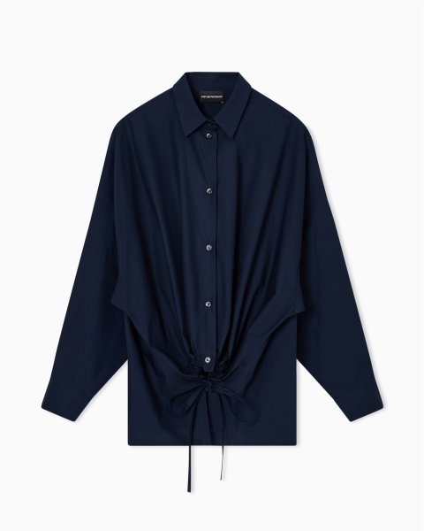 Cotton Drawstring Button-Up Shirt