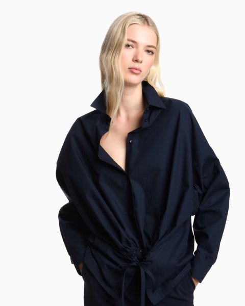 Cotton Drawstring Button-Up Shirt