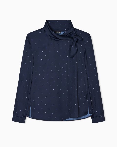Satin foulard-collar blouse with polka-dot print