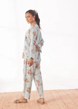 Linen Pajama Suit with Scrunchie - Rose Mist