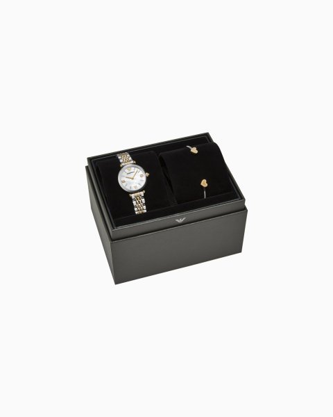 Two-Hand Two-Tone Stainless Steel Watch and Bracelet Set