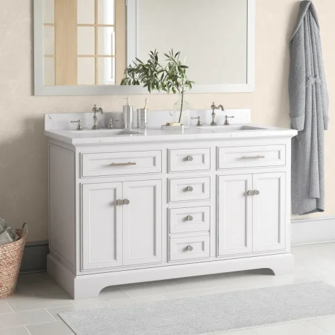 Currahee 54'' Free-standing Double Bathroom Vanity with Engineered Stone Vanity Top
