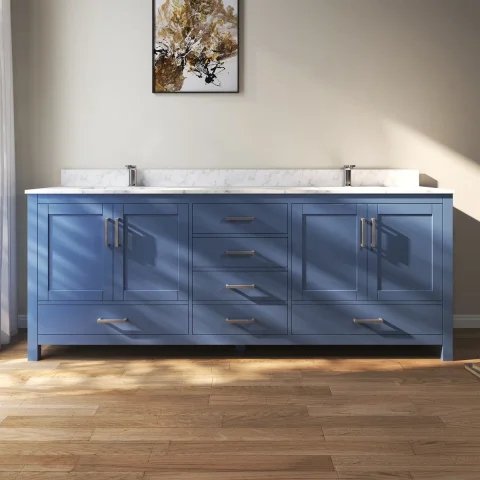 84'' Double Bathroom Vanity With White Granite Top