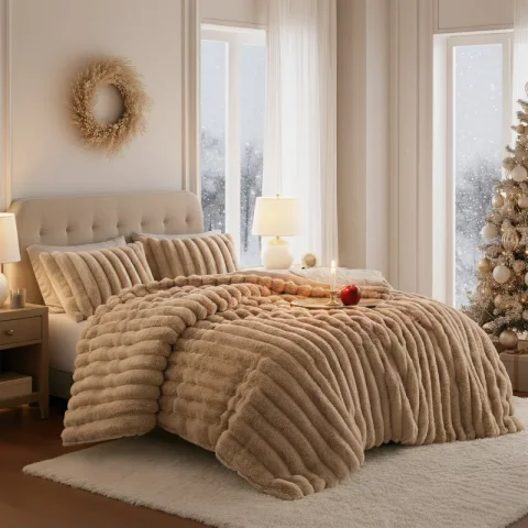 Jasmine 3 Piece Ultrasoft Faux Fur Ribbed Comforter Set
