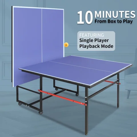 IUNNDS 9ft Midsize Table Tennis Table, Foldable Ping Pong Table sets，Indoor